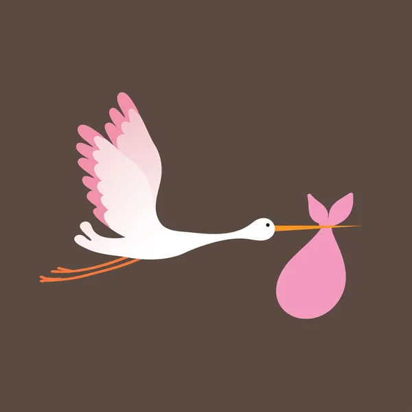 Ilustracja kreskówka Stork dostarcza noworodka baby girl — Wektor stockowy