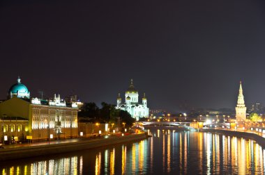 Moskova Nehri gece manzarası. Moscow, Rusya Federasyonu