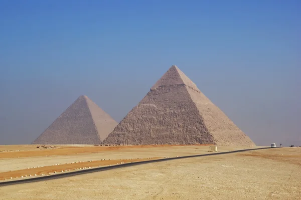 Two Pyramids of Giza at foggy morning — Stock Photo, Image