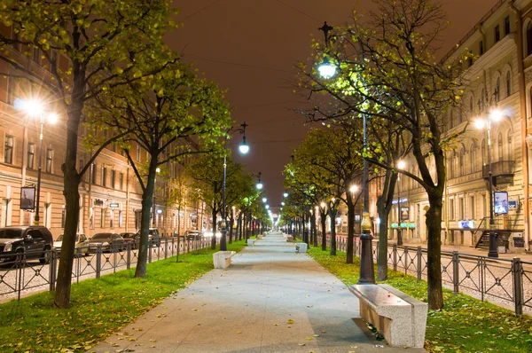 Avenida de la noche. San Petersburgo, Rusia — Foto de Stock