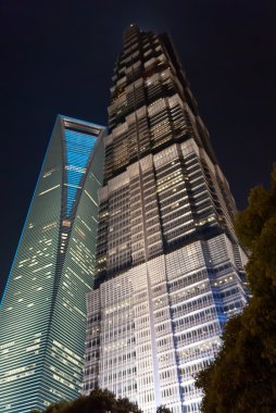 Night view of Shanghai World Financial Center and Jin Mao Tower.