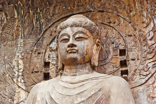 Close-up da Grande Vairocana de Longmen Buda Grutas — Fotografia de Stock