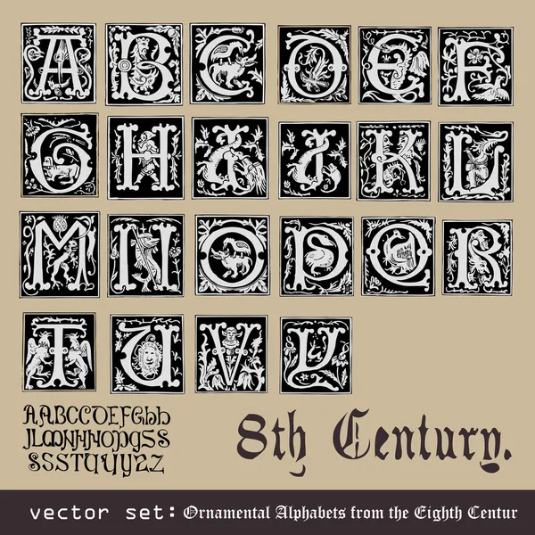Vektor-Set: ornamentale Alphabete aus dem achten Jahrhundert — Stockvektor