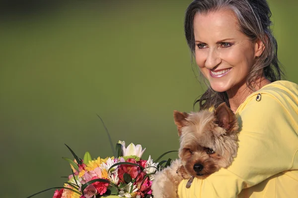 stock image Attractive Woman with Yorkshire Terrier