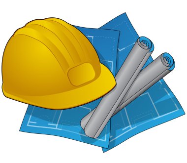 Hardhat and blue prints icon clipart