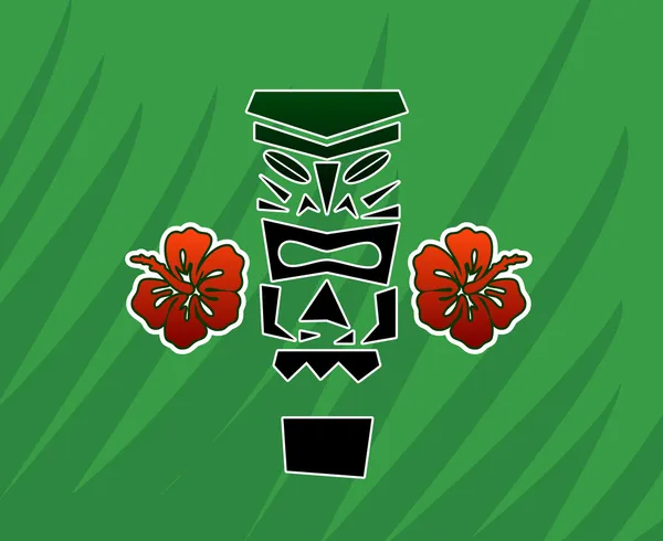 Tiki god with hibiscus — Stock Vector