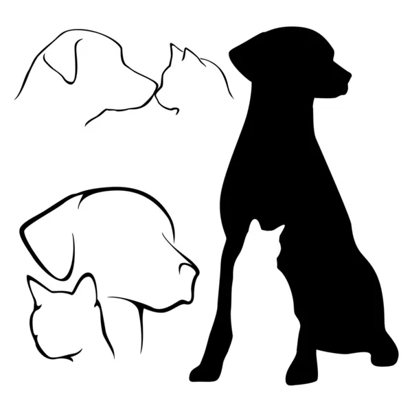 Honden- en kattenvoeders silhouet Stockvector