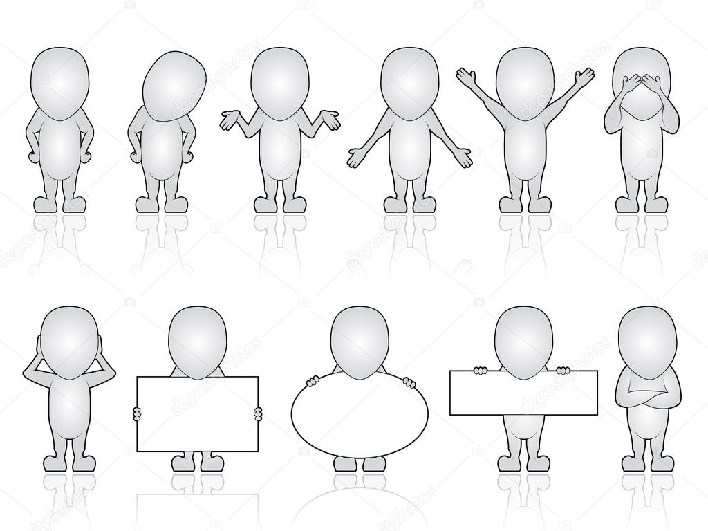 Blank character holding signs set