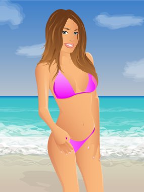 Bikini Model Standing on the Beach clipart