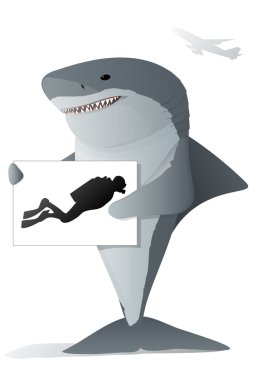 Shark holding a sign clipart