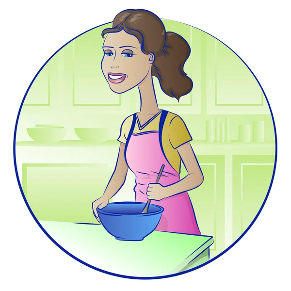 Mujer joven cocinando comida saludable — Archivo Imágenes Vectoriales