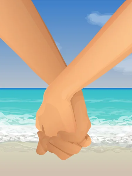 Een paar handen vasthouden aan het strand — Stockvector