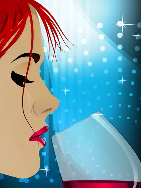 Гарненька жінка п'є келих вина — стоковий вектор