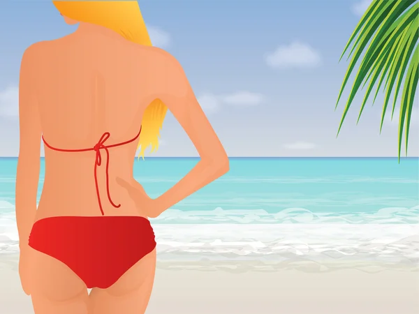 Femme de retour à la plage — Image vectorielle
