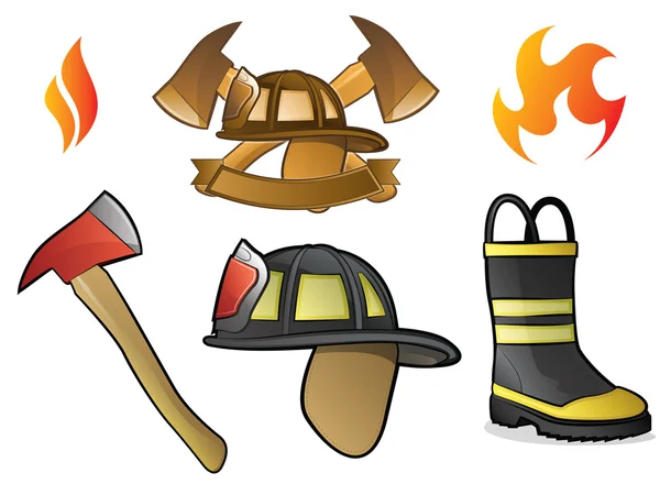 Icone e simboli dei pompieri e pompieri — Vettoriale Stock