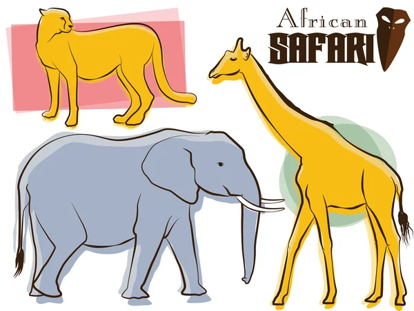 アフリカのサファリ動物レトロ — ストックベクタ