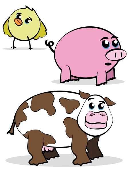 Cute Farm Animals Cartoon Characters — Stock Vector
