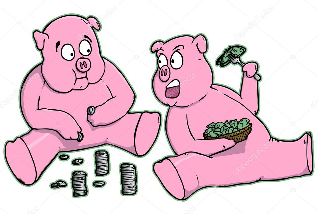 Piggy Bank Characters Cartoon