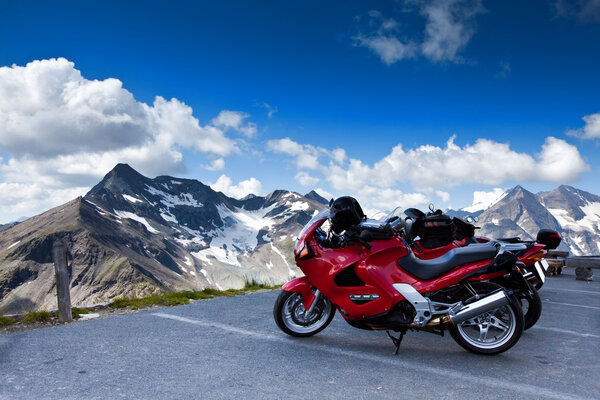 Motorbikes on mountain.