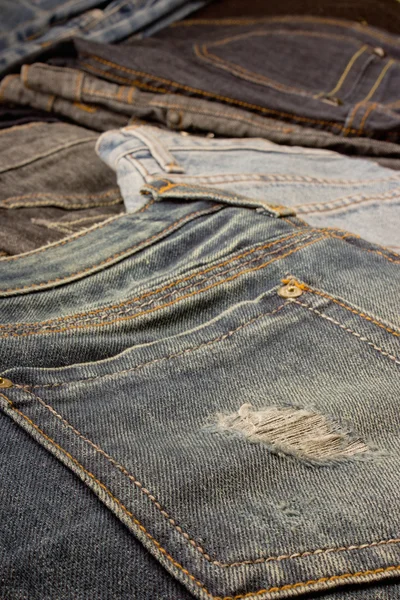 Ripped blue jeans pocket detail — Stock Photo, Image