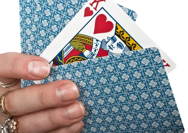 Cztery karty w ręku — Zdjęcie stockowe