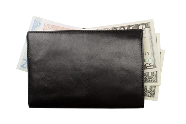 Portemonnee met geld geïsoleerd op witte achtergrond — Stockfoto