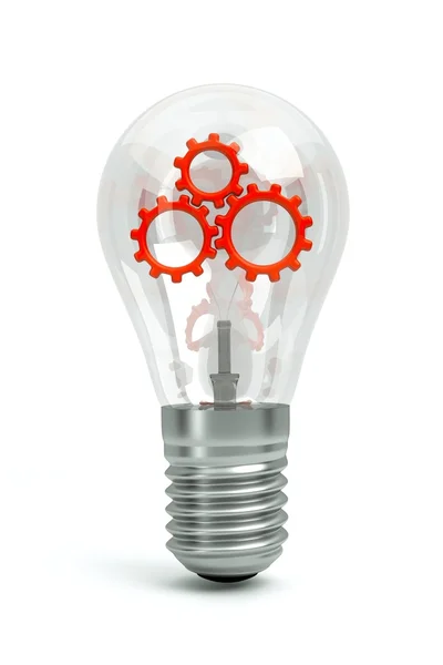 Bulb with a red gears — Stock Photo, Image