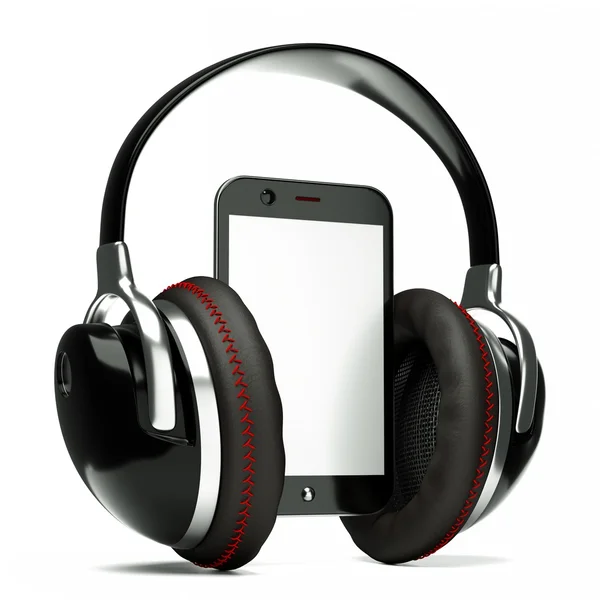 Handdator med hörlurar — Stockfoto