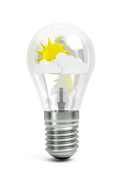 Bulb with a sun and clouds — Stock Photo, Image