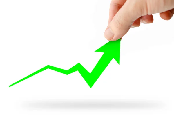 Mão levantando gráfico de negócios verde — Fotografia de Stock