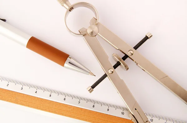 Drawing compass and ruler — Stock Photo, Image