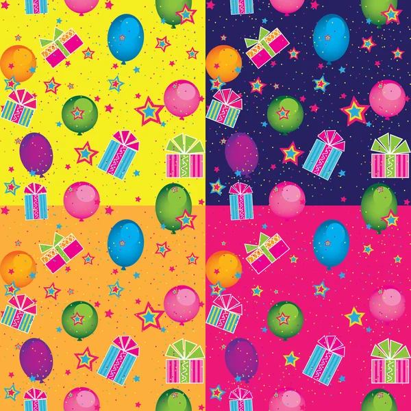 Seamless pattern with holiday gifts and balloons — Stock Vector