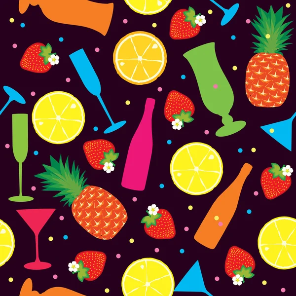 Nahtloses Muster von Cocktails, Obst, — Stockvektor