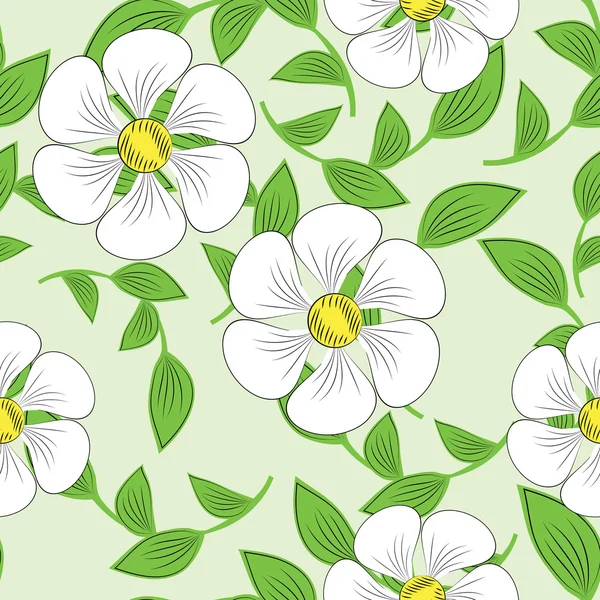 Yeşil yaprakları ve çiçekleri seamless modeli — Stok Vektör
