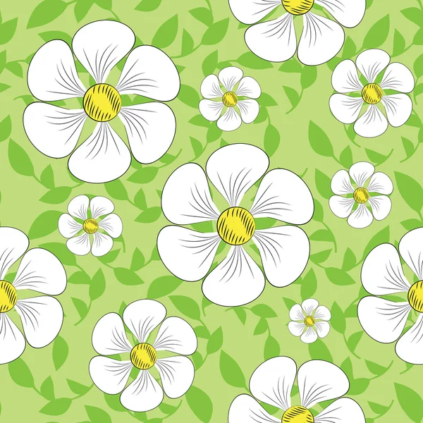 緑の葉と花のシームレスなパターン — ストックベクタ