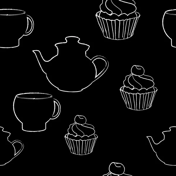 Bezešvé vzorek čaje a koláčů — Stockový vektor