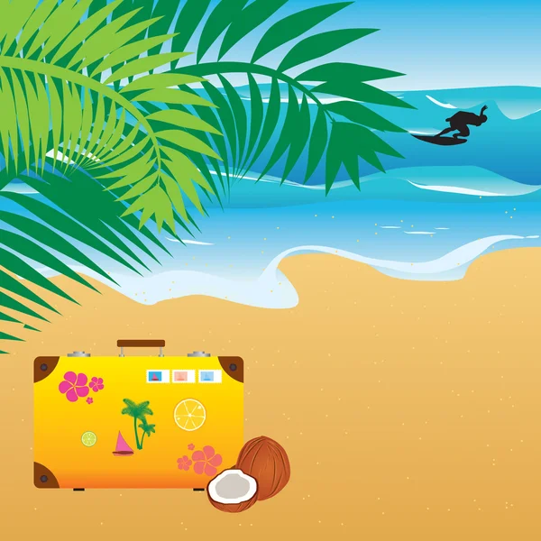 Suitcase at the beach — Stock Vector