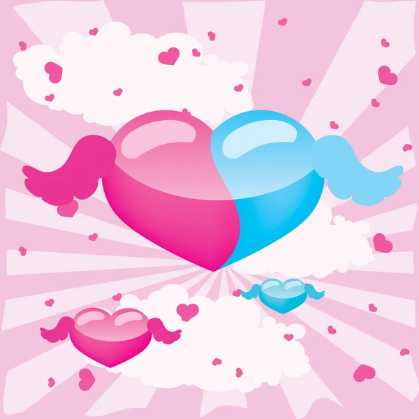 蓝色和粉红色的心 — 图库矢量图片
