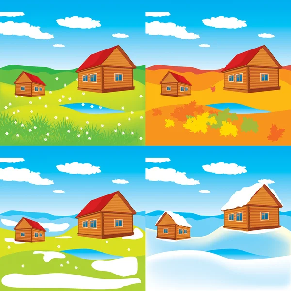 Wooden house in the nature — Stock Vector