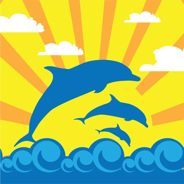 Delfín en el mar — Vector de stock