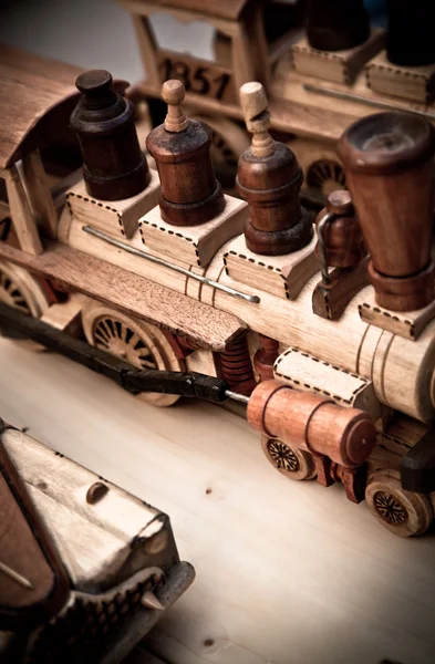 stock image Handmade wooden toy trains