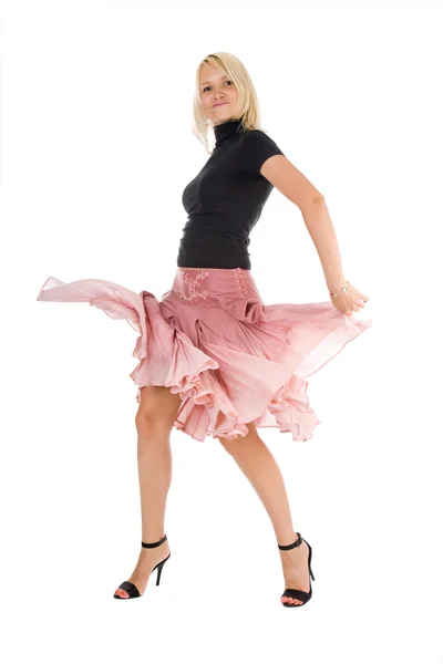 Dansende vrouw geïsoleerd op de witte — Stockfoto