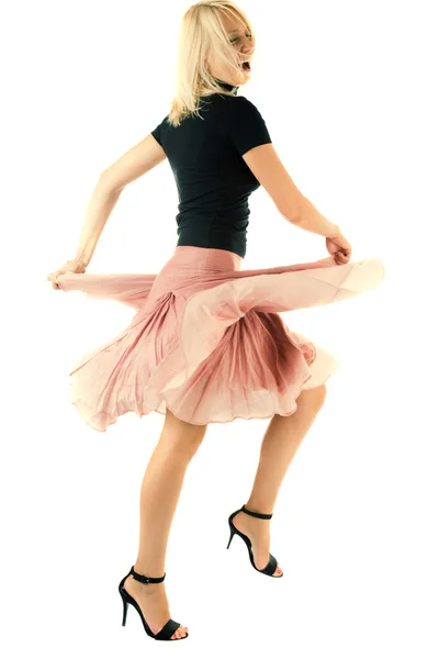 Tanzende Frau isoliert auf dem weißen — Stockfoto