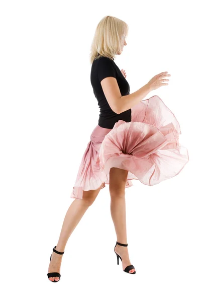 Tanzende Frau isoliert auf dem weißen — Stockfoto