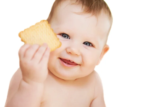Little Baby Girl with cookies isolated — Stock Photo, Image