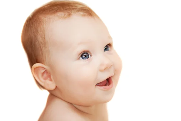 Imádnivaló baba lány felett fehér világos képe — Stock Fotó