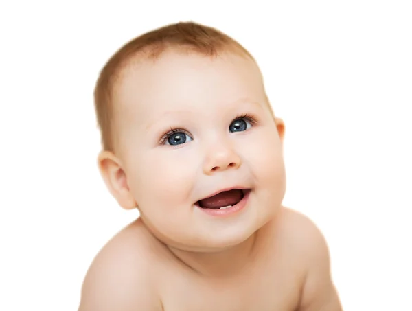 Imádnivaló baba lány felett fehér világos képe — Stock Fotó