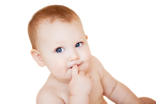 Bright picture of adorable baby girl over white — Stock Photo, Image
