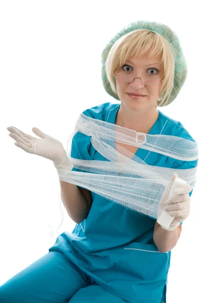 Legrační portrét ženského lékaře izolovaných na bílém — Stock fotografie