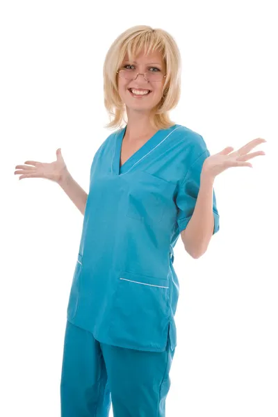 Atraktivní ženský lékař izolovaných na bílém — Stock fotografie